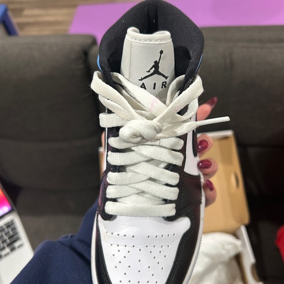 Women’s Air Jordan One Mid Black and White University Blue - Picture 6 of 16